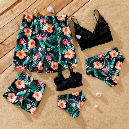 Family Matching Tropical Floral Drawstring Swim Trunks or Shell Edge Bikini 580853