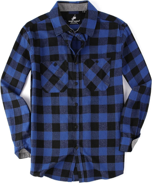 Alex Vando Mens Button down Shirts Regular Fit Long Sleeve Casual Plaid Flannel Shirt