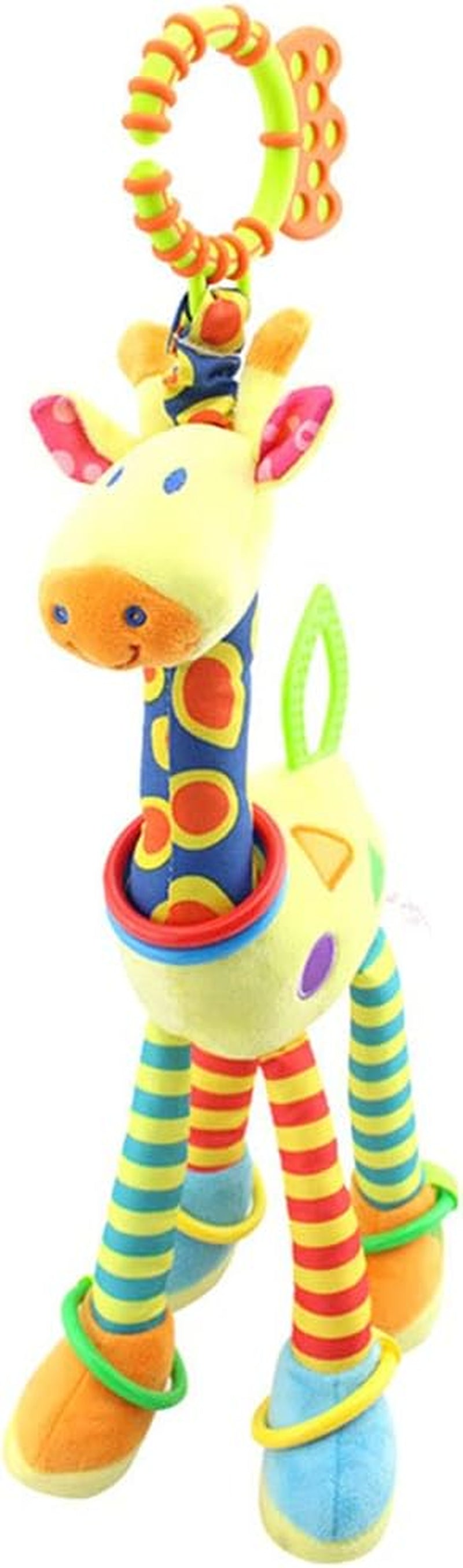 Baby Toy 0-6 Months, Baby Car Seat Stroller Toy Teething Toy, Soft Giraffe Hanging Toy with Sound and Teether for 0-3 Years Old (Blue and Yellow)