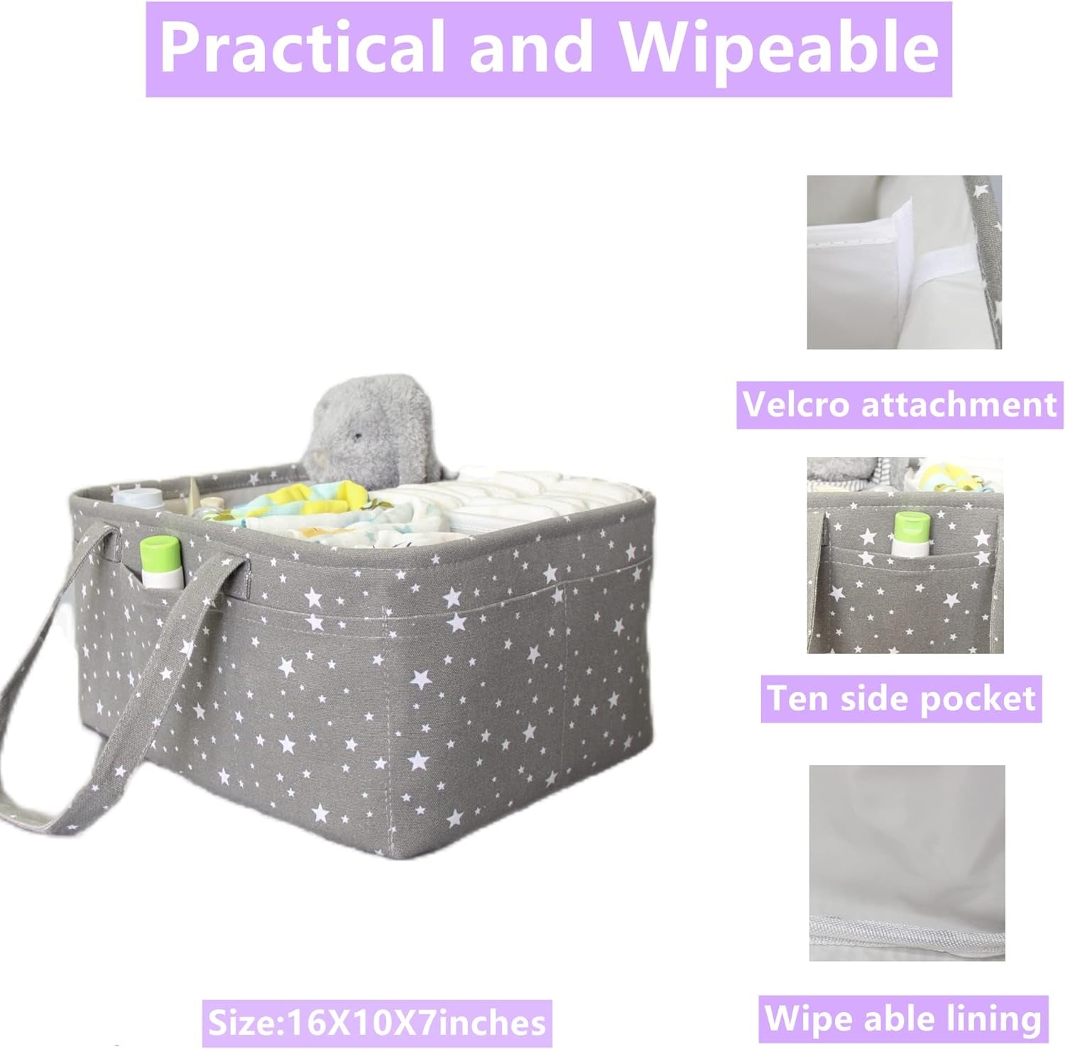 Diaper Caddy Organizer for Baby Girl-Nursery Storage Bin-Portable Car Organizer for Diapers and Baby Wipes- Baby Shower Registry Basket Newborn Must Have Tote Caddy Bag（Pink Heart）