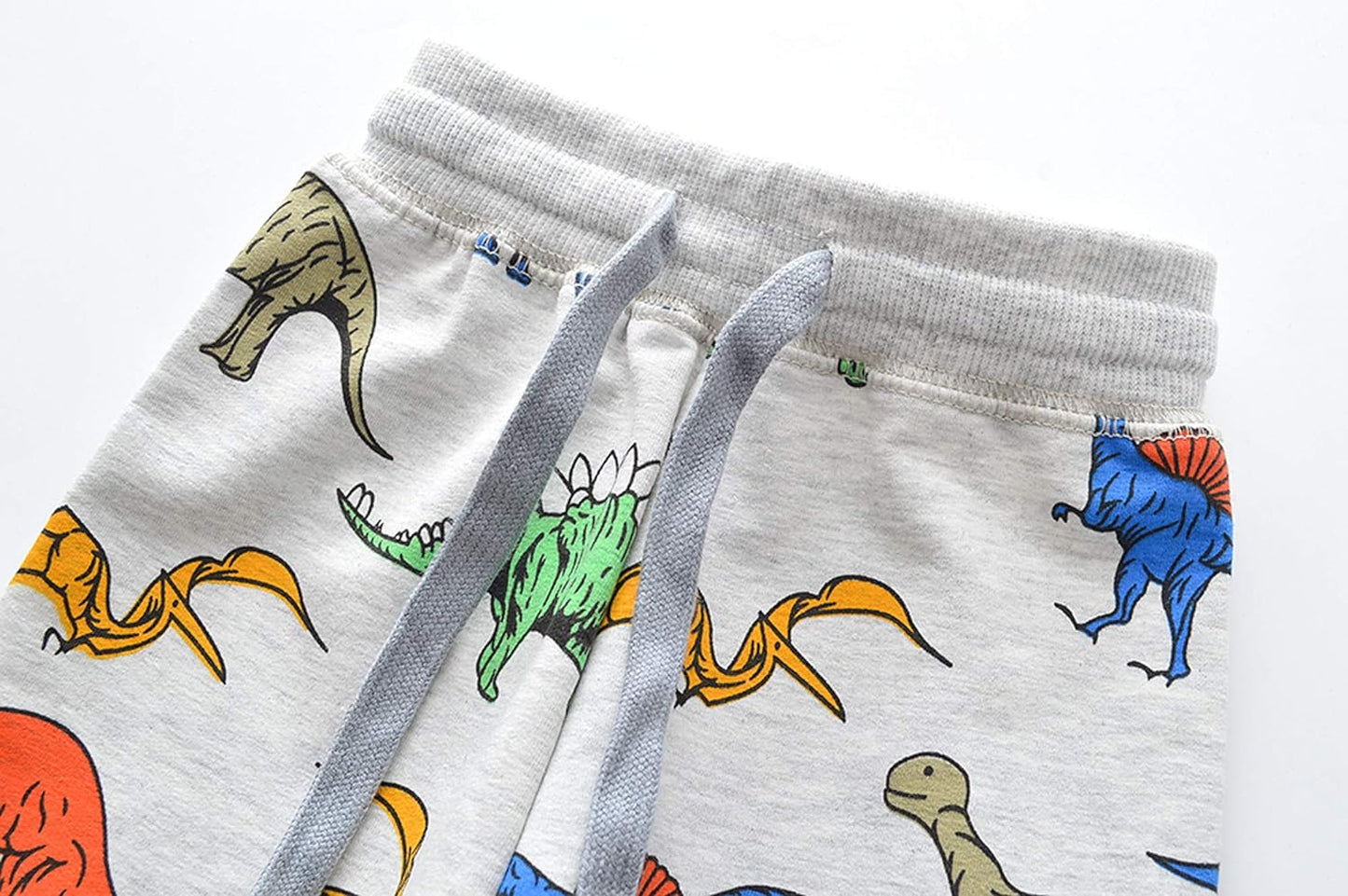 HUAER& Boys Cartoon Print Dinosaur Monkey Pattern Cotton Pants Drawstring Elastic Sweatpants