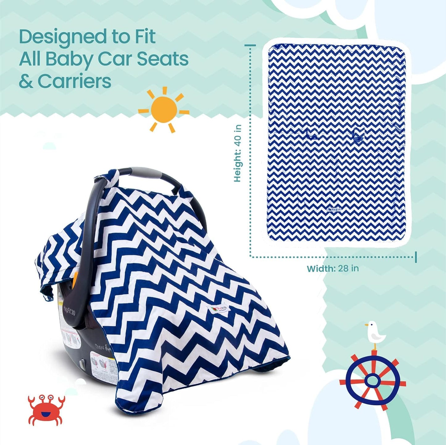 Baby Carseat Canopy Cover - Breathable Infant Car Seat Cover Helps Protect Babies - Our Baby Car Seat Covers Also Double as a Nursing Cover, High Chair Cover & Playmat - Navy Chevron with Navy Minky