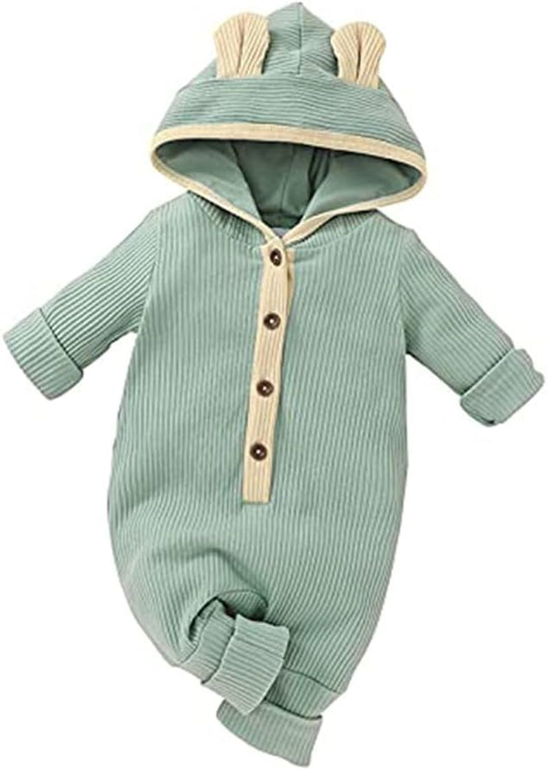 Newborn Baby Girl Boy Hooded Romper Unisex Baby Knitted Jumpsuit Infant Kids Solid Outfits Baby Girl Boy Jumpsuit