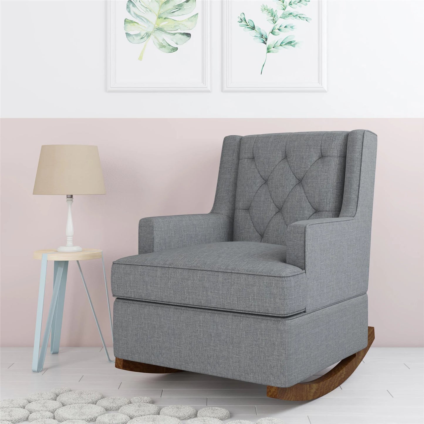 Baby Relax Bennet Transitional Wingback Nursery Rocker Chair, Gray