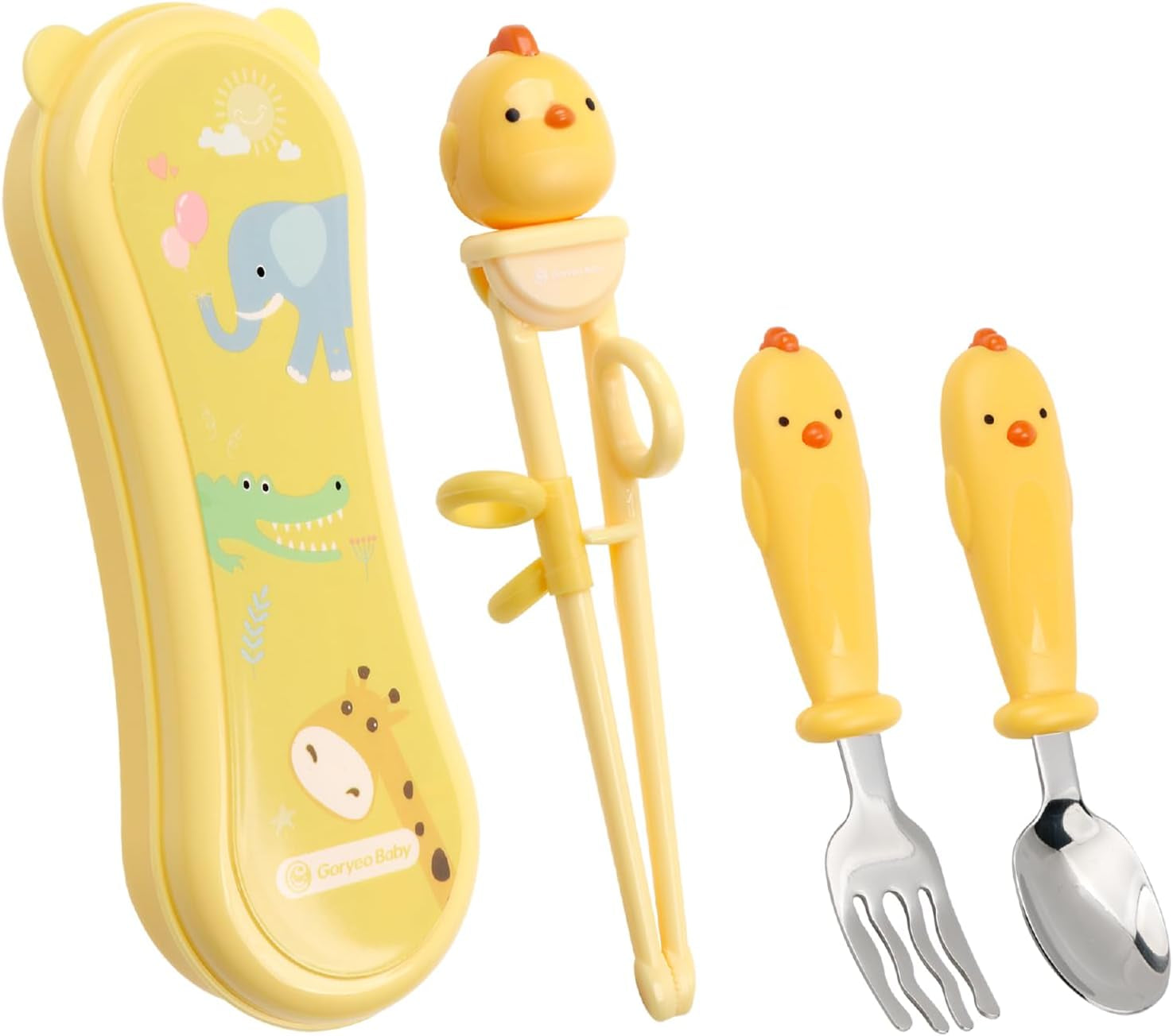 Toddler Utensils Stainless Steel Kids Silverware Set with Kids Spoons and Forks Set and Kids Chopsticks for Self Feeding Learning with Portable Case