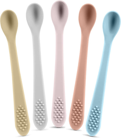Baby Spoons First Stage Silicone Baby Spoon – Self Feeding Baby Utensils – Infant Spoons First Stage Baby Feeding Spoon - Soft & Gentle on Gums - BPA Free Silicone Baby Spoons Set (Pastel2)
