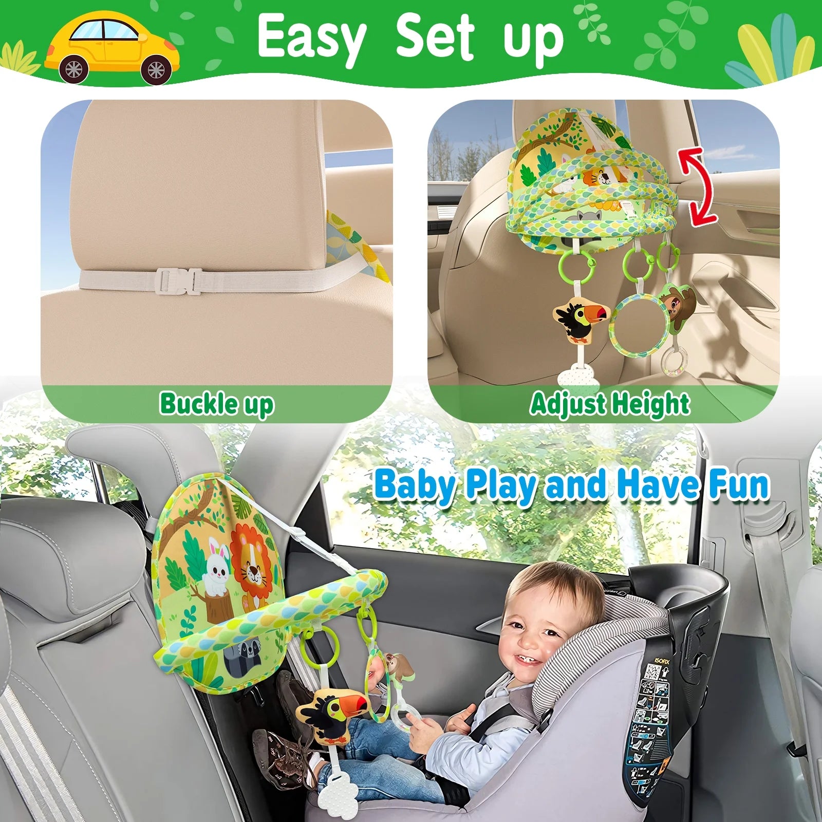 Dr.Rapeti Baby Car Seat Toy for Travel Rear Facing Double Sided Baby Travel Activity Car Seat Entertainment Toy Easy Drive Gift for Newborn Baby Infant 0-12 Month