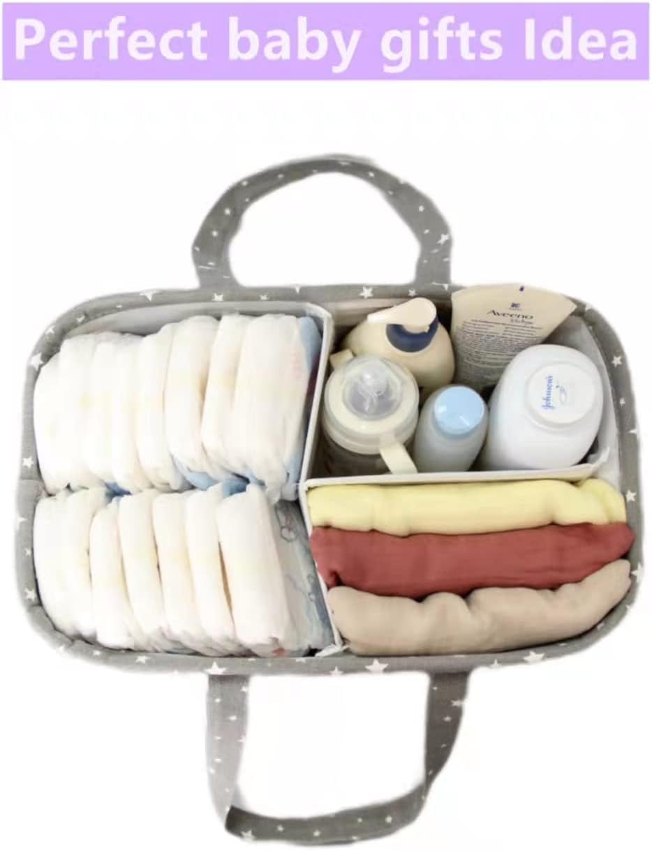 Diaper Caddy Organizer for Baby Girl-Nursery Storage Bin-Portable Car Organizer for Diapers and Baby Wipes- Baby Shower Registry Basket Newborn Must Have Tote Caddy Bag（Pink Heart）