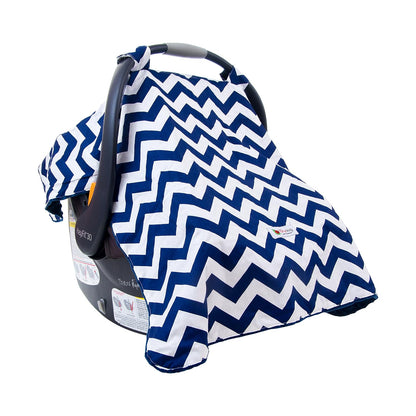 Baby Carseat Canopy Cover - Breathable Infant Car Seat Cover Helps Protect Babies - Our Baby Car Seat Covers Also Double as a Nursing Cover, High Chair Cover & Playmat - Navy Chevron with Navy Minky