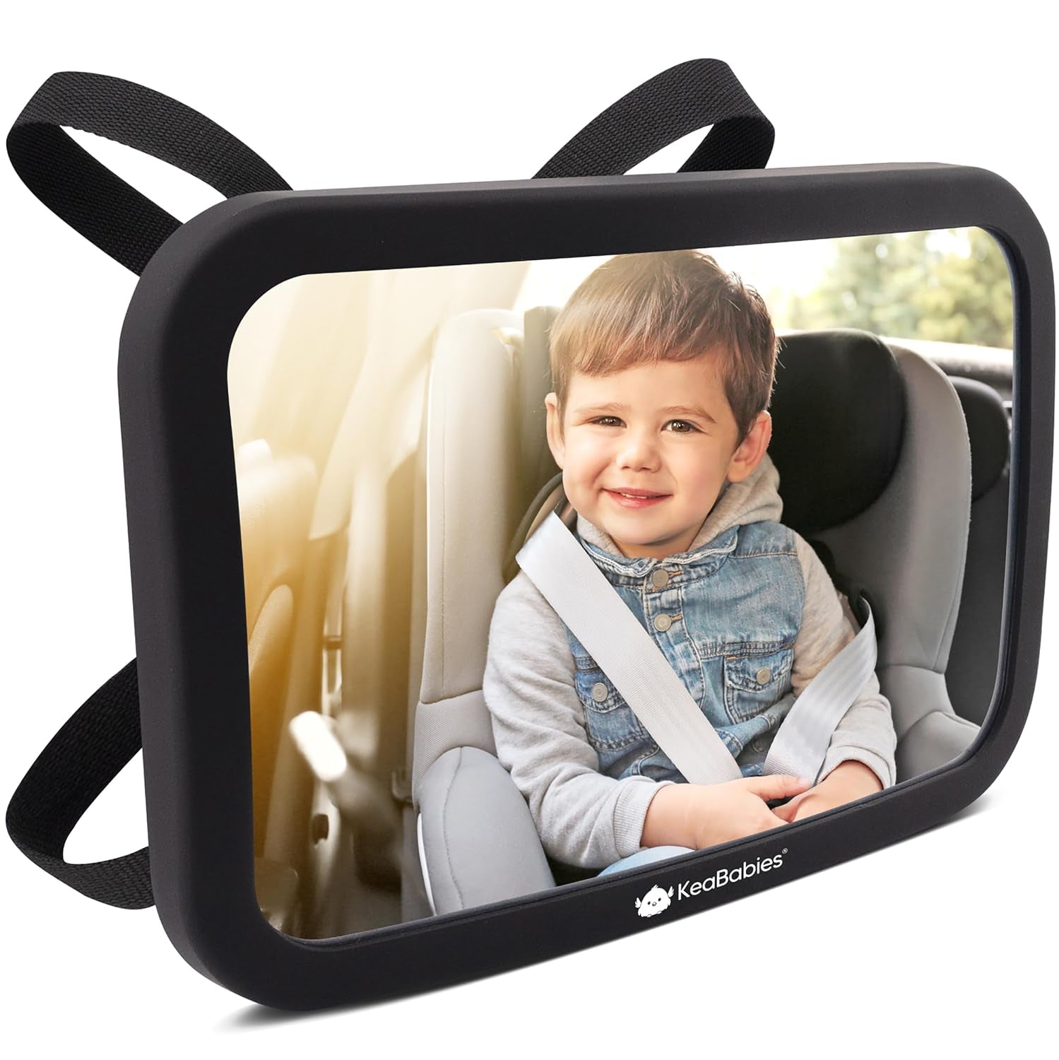 Large Shatterproof Baby Car Mirror - Safety Baby Car Seat Mirror - Baby Car Mirror for Back Seat Rear Facing Infant - Carseat Mirrors - Fully Assembled Baby Mirror for Car (Matte Black)