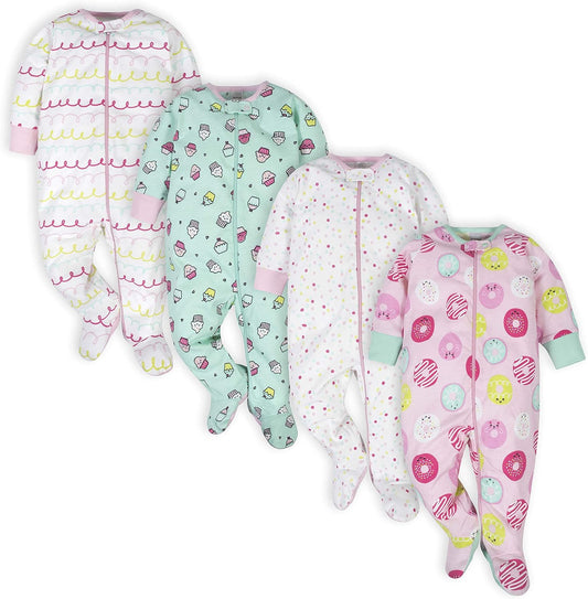 Onesies Brand Baby-Girls 4-Pack Sleep 'N Play Footies Multi Pack