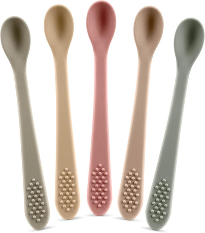Baby Spoons First Stage Silicone Baby Spoon – Self Feeding Baby Utensils – Infant Spoons First Stage Baby Feeding Spoon - Soft & Gentle on Gums - BPA Free Silicone Baby Spoons Set (Pastel2)