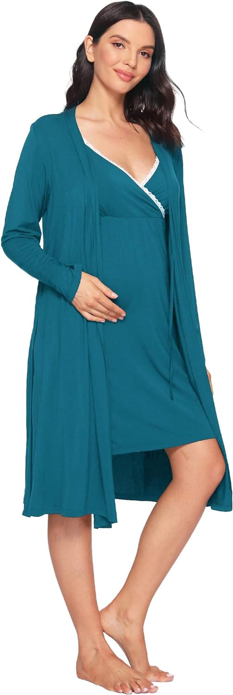 Latuza Women'S Viscose Nursing Nightgown and Robe Set