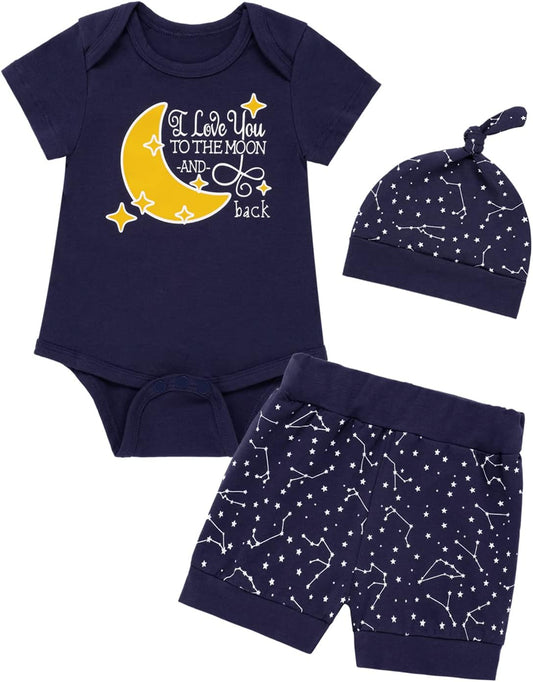 Baby Boy Space Theme Outfit Newborn Boy I Love You to the Moon and Back Baby Shower Infant Space Clothes Romper Pants Set