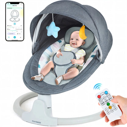 TEAYINGDE Baby Swing for Infants - APP Remote Bluetooth Control, 5 Speed Settings, 10 Lullabies, USB Plug (Blue)