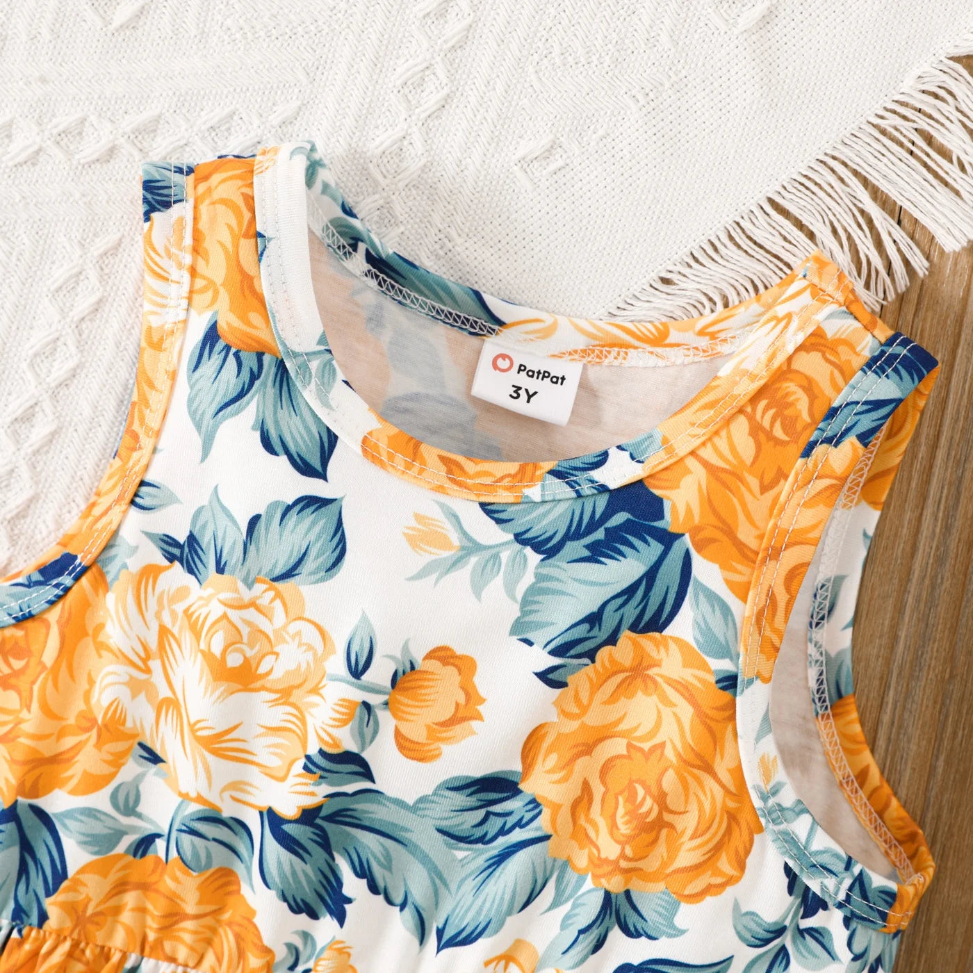 Patpat Floral Girl Dress Toddler Girl Clothes 2Pcs Kid Sleeveless Dress and Long Sleeve Ruffled Cardigan Outfits Set, Yellow Brown, 3 Years