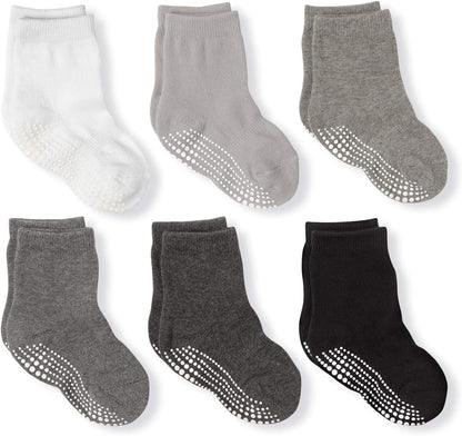 LA ACTIVE Non Slip Grip Ankle Boys and Girls Athletic Crew Socks for Babies Toddlers and Kids