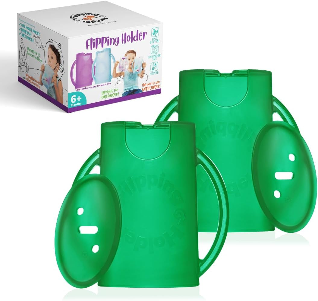Squeeze Proof Food Pouch Holder for Toddlers, Babies, Kids, Mess Free No Squeeze Juice Box Drink and Applesauce Snack Holder with Easy Grip Handles and Lid