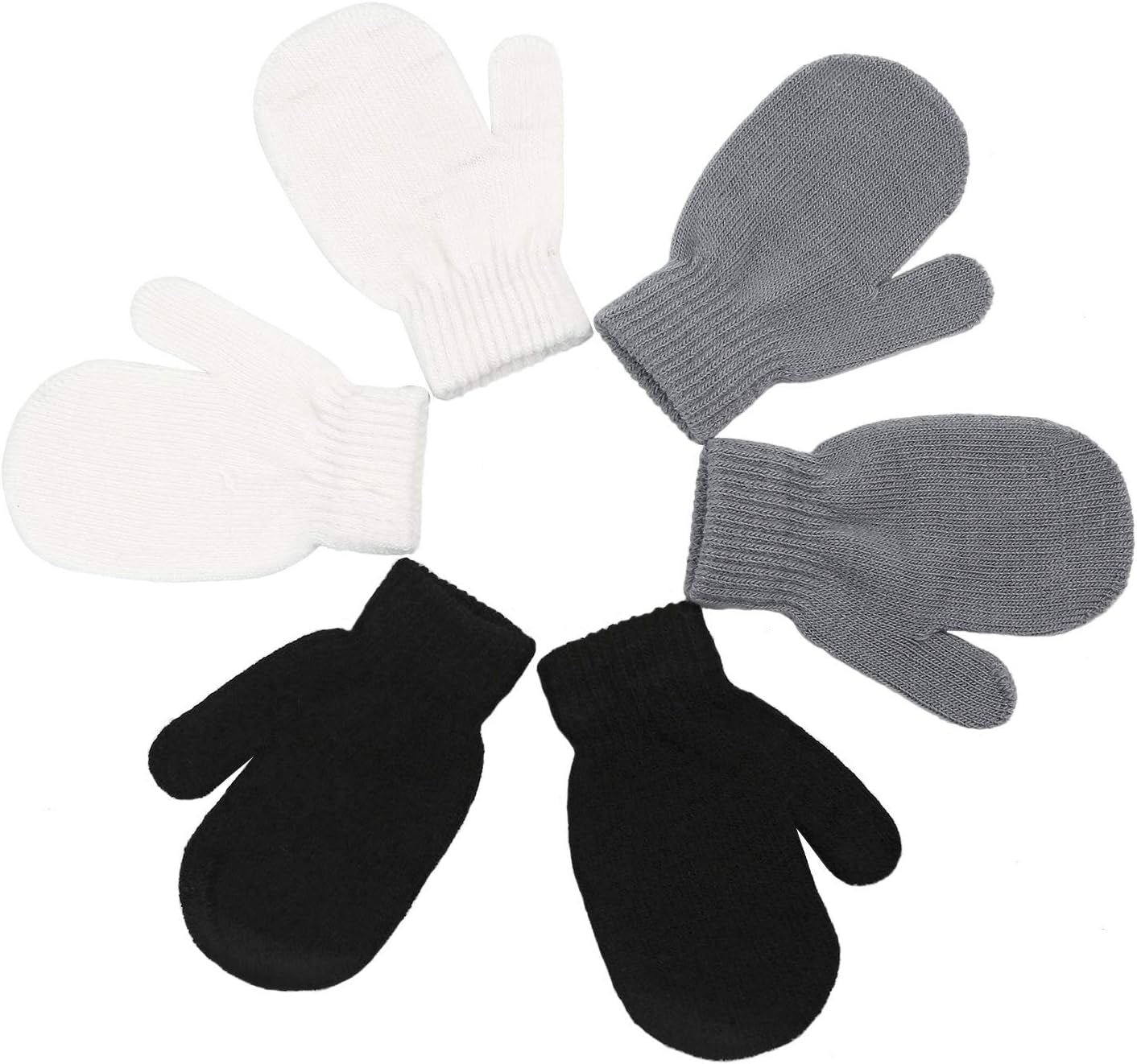 SATINIOR 3 Pairs Toddler Magic Stretch Mittens Little Girls Soft Knit Mitten Baby Boys Winter Knitted Gloves