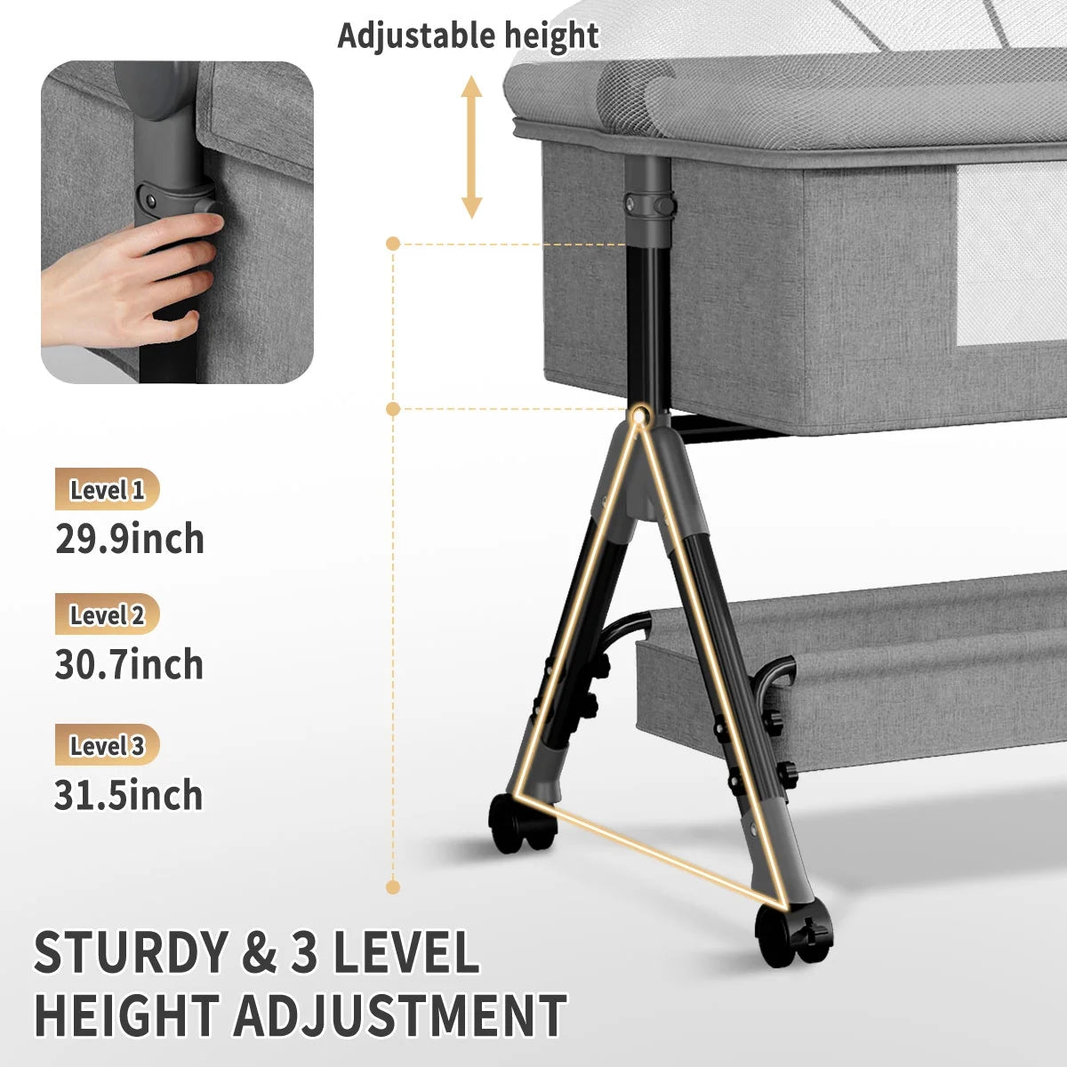 Baby Bassinet for Infant,Adjustable Bedside Sleeper Bassinet with Storage Basket,Bed Side Crib for 0-2 Months, Gray