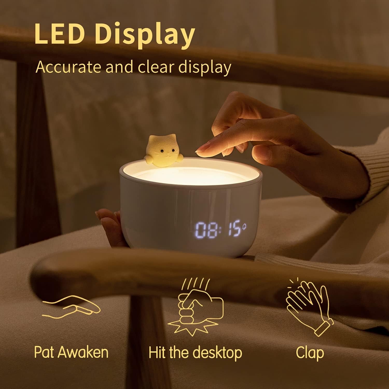 Cute Cat Alarm Clock for Kids,Toddler Alarm Clock for Bedroom, Kawaii Room Decor Clock for Girls, Hello Kitty Alarm Clock with USB Charger, for Gentle Wake Up, White