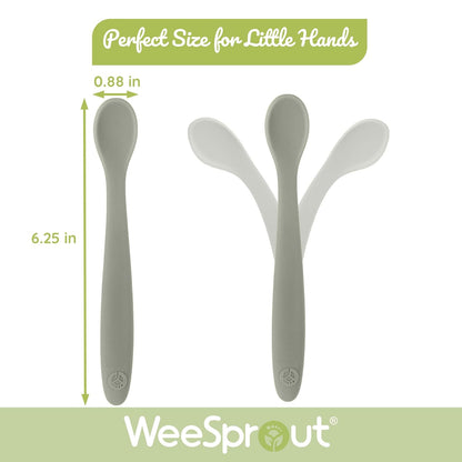 Weesprout Silicone Baby Spoons - First Stage Infant Feeding Utensils with Soft-Tip, Bendable Kitchenware for Parent & Self-Feeding, Ultra-Durable, Dishwasher Safe, Travel Case, Set of 3