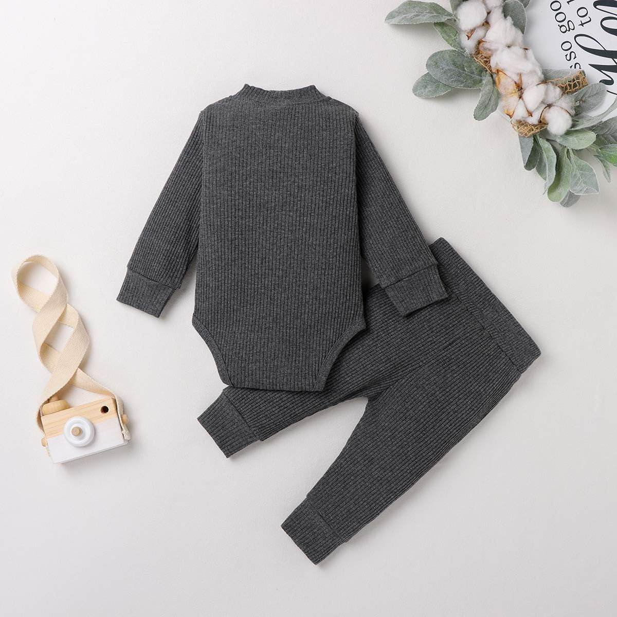 Ledy Champswiin Winter Newborn Baby Boy Girl Clothes Set Ribbed Outfits Unisex Infant Solid Long Sleeve Tops Pants 2PCS