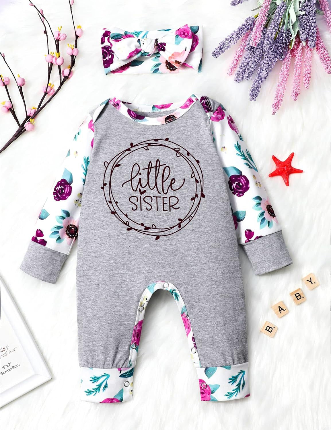 Baby Girl Clothes Cute Floral Infant Newborn Baby Clothes for Girls Letter Print Snap Baby Girl Romper Jumpsuit