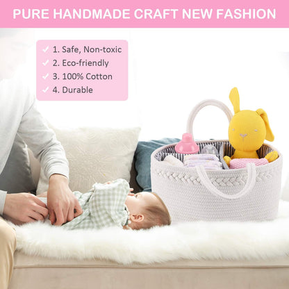 Abenkle Baby Diaper Caddy, Nursery Storage Bin and Car Organizer for Diapers Wipes, Cotton Rope Basket Changing Table Caddy