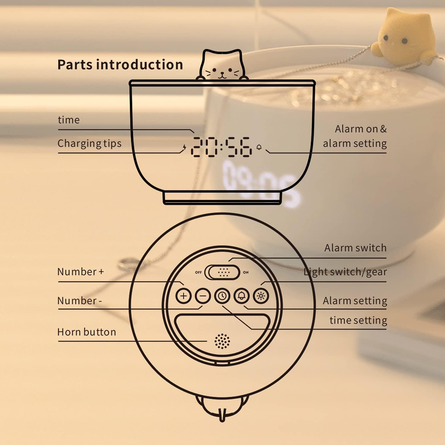 Cute Cat Alarm Clock for Kids,Toddler Alarm Clock for Bedroom, Kawaii Room Decor Clock for Girls, Hello Kitty Alarm Clock with USB Charger, for Gentle Wake Up, White