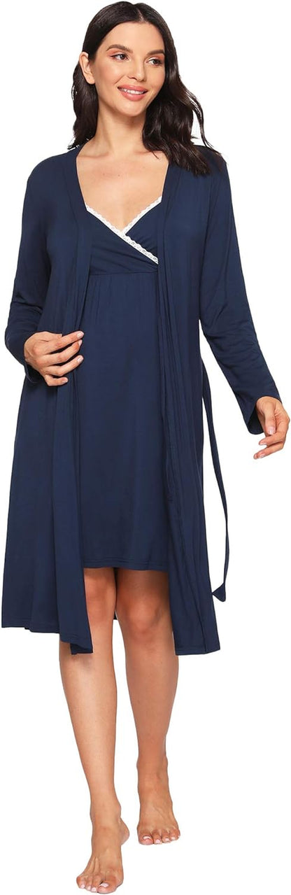 Latuza Women'S Viscose Nursing Nightgown and Robe Set