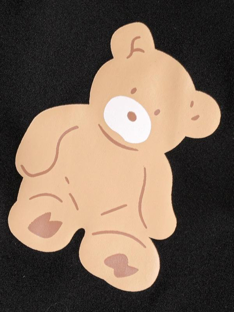 Girl'S Plain High Low Crop Sweatshirt & Cartoon Bear Print Cami Dress Set, Cute round Neck Long Sleeve Pullover & Dress, Kids Fall & Winter Clothes