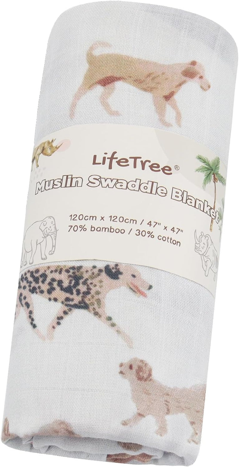 Lifetree Baby Swaddle Blanket Dog, 70% Viscose from Bamboo and 30% Cotton Muslin Swaddles Blankets Boys Girls Nursery Essentials for Girls and Boys, Registry, Large 47" X 47", Puppies Dog Print