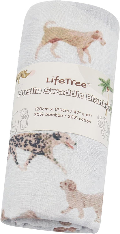 Lifetree Baby Swaddle Blanket Dog, 70% Viscose from Bamboo and 30% Cotton Muslin Swaddles Blankets Boys Girls Nursery Essentials for Girls and Boys, Registry, Large 47" X 47", Puppies Dog Print
