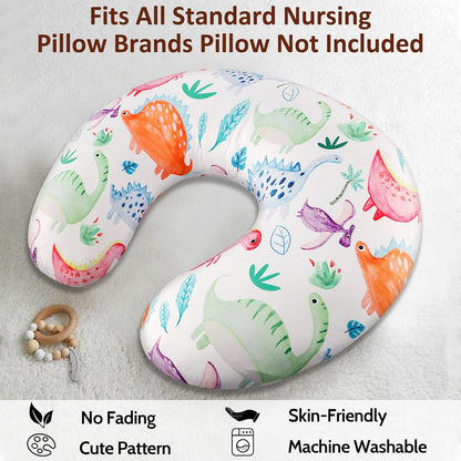 Dinosaur Nursing Pillow Cover Set Baby Boys & Girls, 2Pack Twins Breastfeeding Pillow Slipcover Cushion Cover, Soft Fabric Fits Snug on Infant,Fits for Nursing Pillow Newborn (Pillow Not Included)